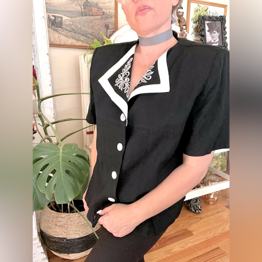 Vintage 1980’s Embroidered Rayon Blazer With Car Wash Hem  Goth Dark Fairycore